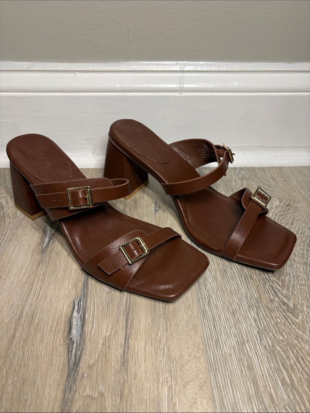 MIA Brown Buckle Strap Block Heel Sandals